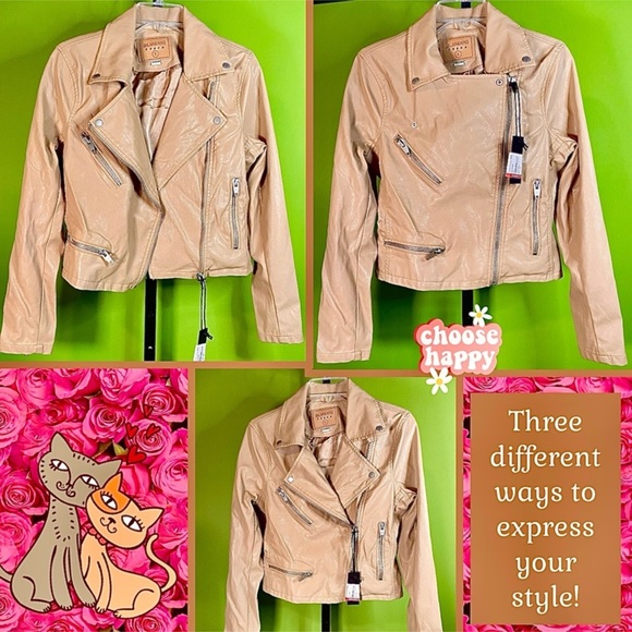 MSRP $98.99 S PLEATHER FAUX LEATHER JACKET IN NUDE COLOR BLANK NYC - Picture 4 of 14